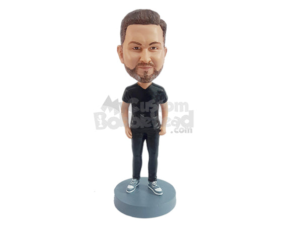 Custom Bobblehead Young pal wearing a v-neck shirt on a great day - Leisure & Casual Casual Males Personalized Bobblehead & Action Figure