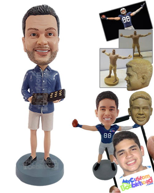 Nice looking man wearing nice casual clothing, holding a box of chocolates, ready to impress Personalized Bobblehead