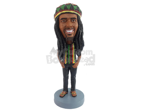 Custom Bobblehead Cool Reague dude wearing a nice colorful t-shirt with trendy sandals - Leisure & Casual Casual Males Personalized Bobblehead & Action Figure