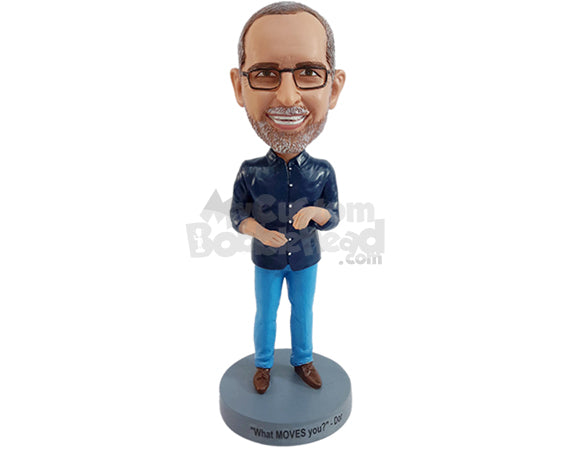 Custom Bobblehead Happy guy with funny hand moves wearing dashing clothing - Leisure & Casual Casual Males Personalized Bobblehead & Action Figure