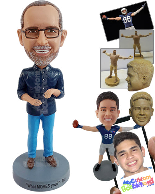 Happy Guy with Funny Hand Moves Wearing Dashing Clothing Personalized Bobblehead