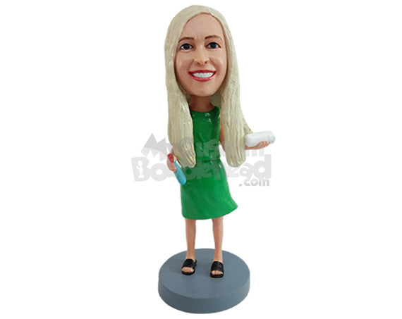 Custom Bobblehead Woman wearing a nice dress ready to do some house cleaning - Leisure & Casual Casual Females Personalized Bobblehead & Action Figure