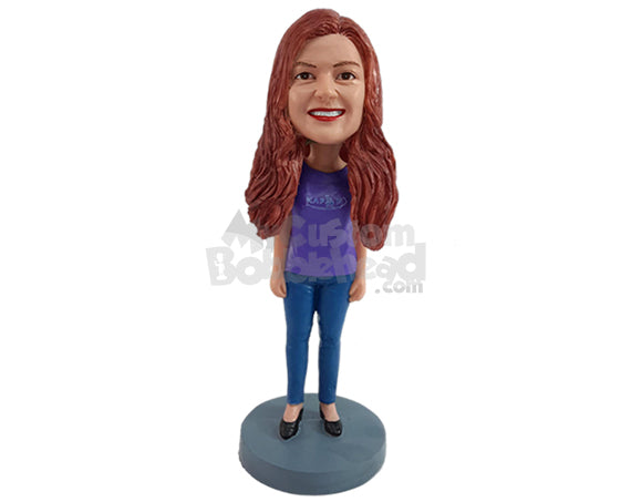 Custom Bobblehead Nice girl wearing a nice round neck t-shirt and jeans - Leisure & Casual Casual Females Personalized Bobblehead & Action Figure