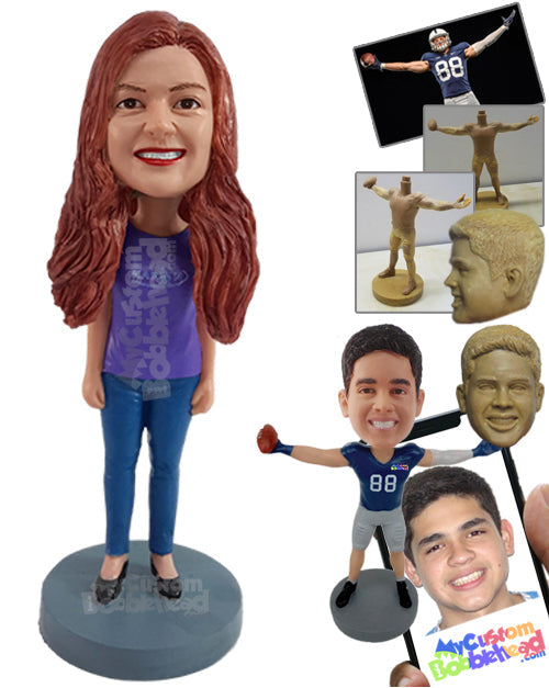 Nice girl wearing a round neck t-shirt and jeans Personalized Bobblehead