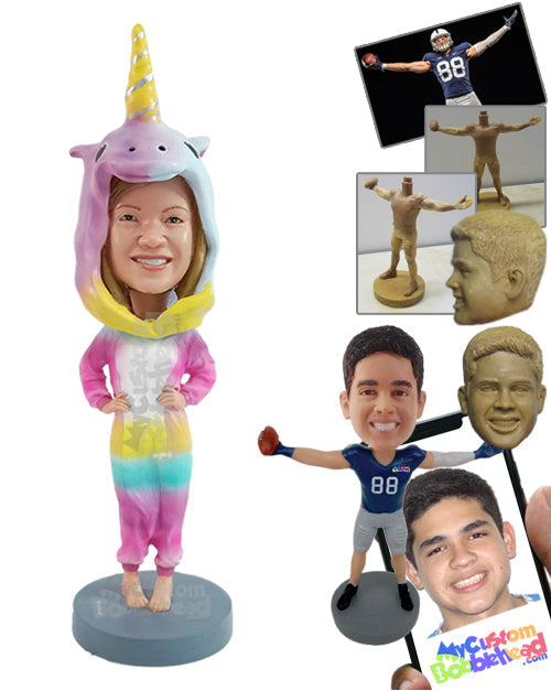 Funny-looking Girl Wearing a Cool Unicorn Pajama Personalized Bobblehead