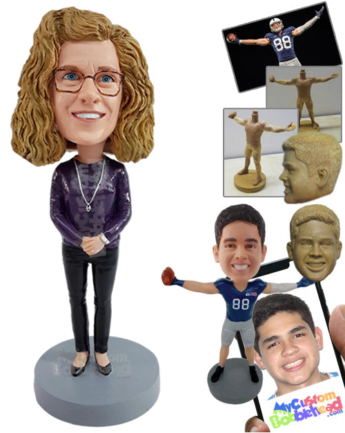 Nice secretary-looking woman wearing a beautiful sweater and a pretty necklace Personalized Bobblehead