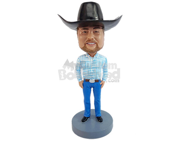 Custom Bobblehead Ranch guy wearng a nice cowboy belt with nice clothing - Leisure & Casual Casual Males Personalized Bobblehead & Action Figure