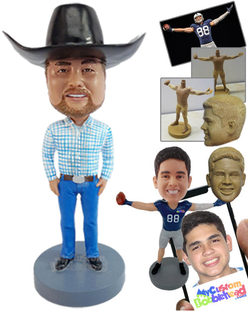 Ranch guy wearing a nice cowboy belt with good clothing Personalized Bobblehead