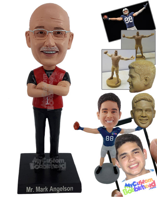 Looking good referee with a tank top over the shirt, with arms crossed Personalized Bobblehead