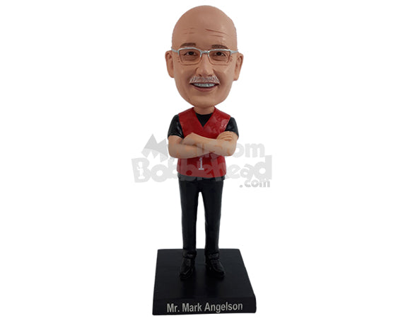 Looking good referee with a tank top over the shirt, with arms crossed Personalized Bobblehead