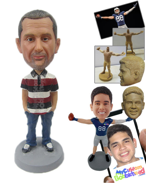 Classic Cool Dude in Polo with Hands in Pocket Personalized Bobblehead