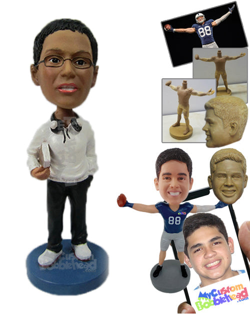 College Pal Holding Books Under The Arm Personalized Bobblehead