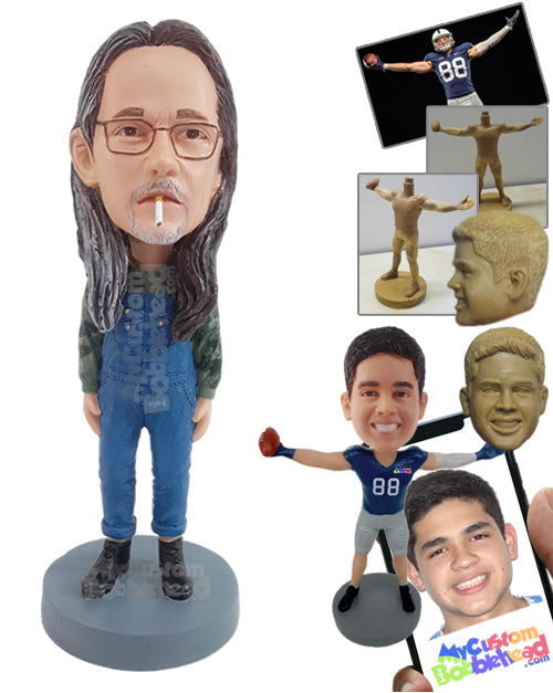 Farm Dude Wearing Overall, Long Sleeve Shirt, and Boots Personalized Bobblehead