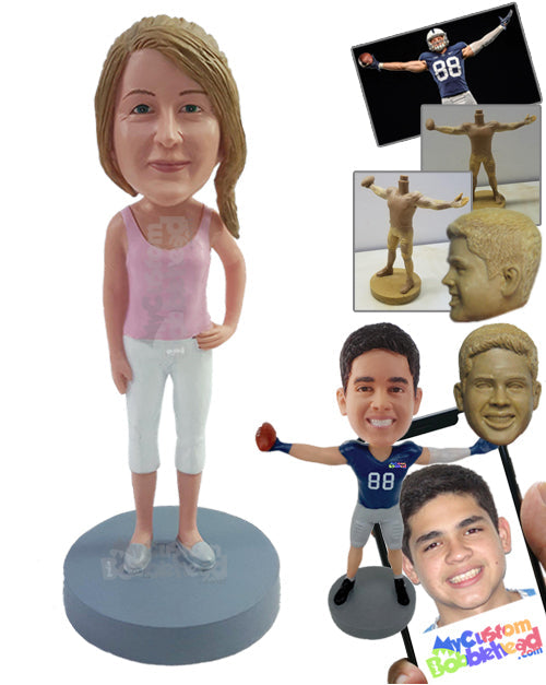 Cute Girl Wearing a Thin Strap Tank Top with Capri Pants and Slide-Ins Personalized Bobblehead