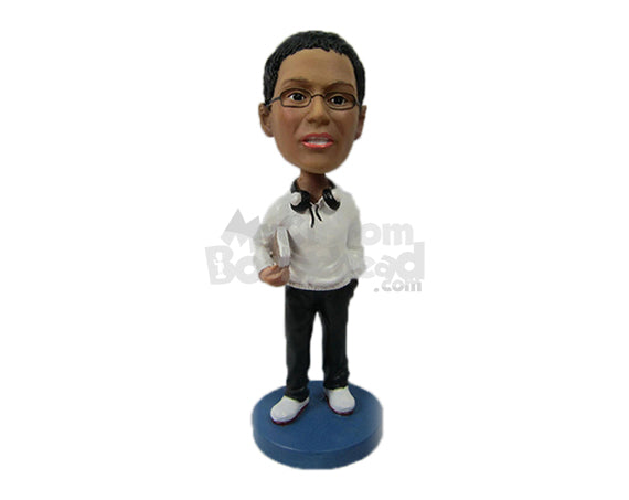 Custom Bobblehead College Pal Holding Books Under The Arm - Leisure & Casual Casual Males Personalized Bobblehead & Cake Topper