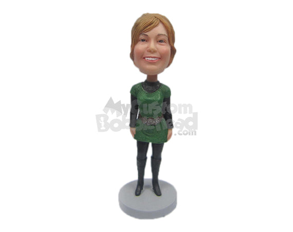 Custom Bobblehead Stylish Lady In High Boots With Sparkling Attire - Leisure & Casual Casual Females Personalized Bobblehead & Cake Topper