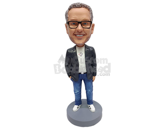 Custom Bobblehead Fashion pal with nice suit jackt with one hand in pocket and fashonable shoes - Leisure & Casual Casual Males Personalized Bobblehead & Action Figure