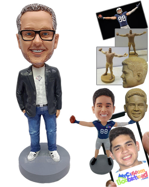 Fashionable Pal with Nice Suit Jacket with One Hand in Pocket and Fashionable Shoes Personalized Bobblehead