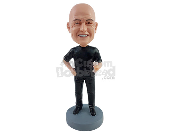 Custom Bobblehead Nice guy having a delicious martini cup with shirt, pants and shoes - Leisure & Casual Casual Males Personalized Bobblehead & Action Figure