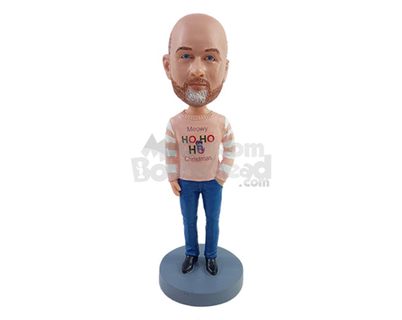 Custom Bobblehead Coold guy waring a beautifull Christmas sweater jeans and nice dress shoes - Leisure & Casual Casual Males Personalized Bobblehead & Action Figure