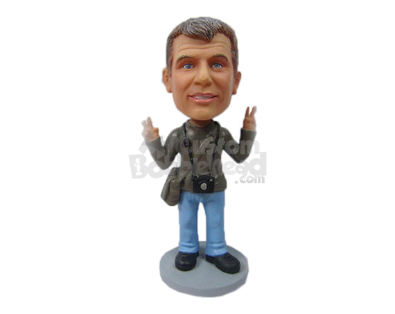 Custom Bobblehead Stylish Male With Camera And Side Bag - Leisure & Casual Casual Males Personalized Bobblehead & Cake Topper