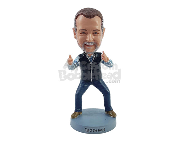 Custom Bobblehead Happy dude with nice vest and shirt giving thumbs up on a funny stance - Leisure & Casual Casual Males Personalized Bobblehead & Action Figure