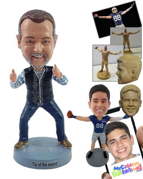 Happy Dude with Nice Vest and Shirt Giving Thumbs Up on a Funny Stance Personalized Bobblehead