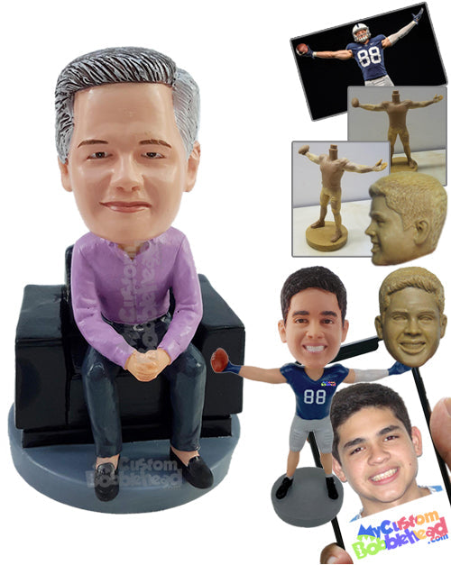 Fancy Business Man Sitting on an Expensive Looking Chair Wearing Fashionable Clothing Personalized Bobblehead