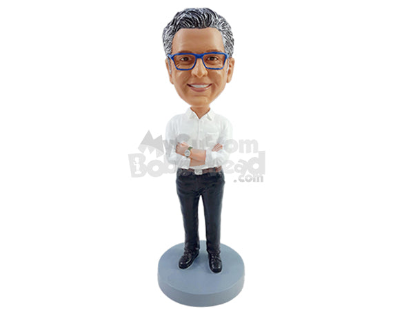 Custom Bobblehead Business man on a nice outfit with crossed arms ready to have a conversation - Leisure & Casual Casual Males Personalized Bobblehead & Action Figure