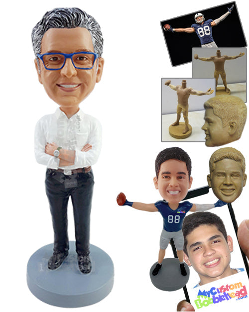 Business Man on a Nice Outfit with Crossed Arms Ready to Have a Conversation Personalized Bobblehead