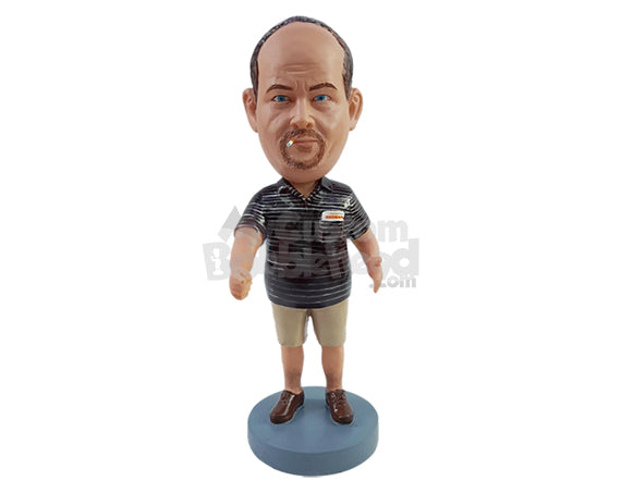 Custom Bobblehead Angry looking big dude giving orders on a polo shirt, shorts and expensive shoes - Leisure & Casual Casual Males Personalized Bobblehead & Action Figure