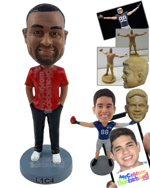 Cool Guy Wearing Nice Casual Outfit with Both Hands Inside Pocket Personalized Bobblehead