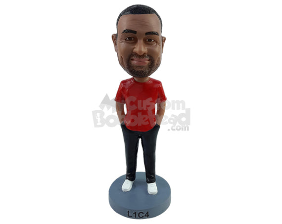 Cool Guy Wearing Nice Casual Outfit with Both Hands Inside Pocket Personalized Bobblehead