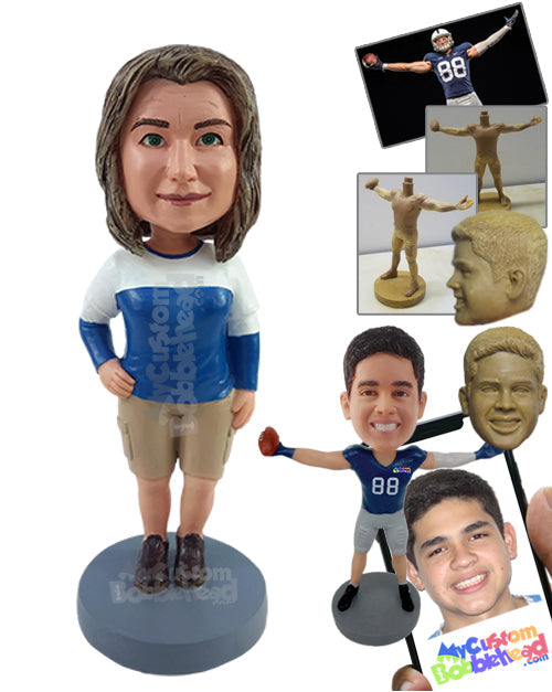 Fan Ready to Watch Her Team's Game Wearing Shorts and Boots with One Hand on Her Hip Personalized Bobblehead