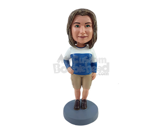 Fan Ready to Watch Her Team's Game Wearing Shorts and Boots with One Hand on Her Hip Personalized Bobblehead