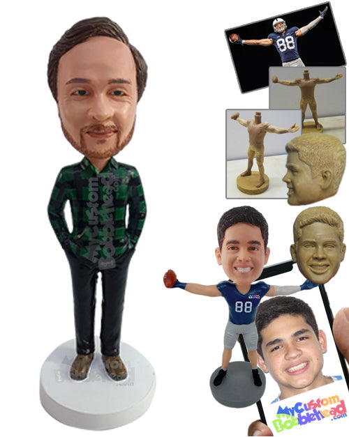 Outstanding dude wearing a nice button-up shirt, nice pants, and shoes Personalized Bobblehead