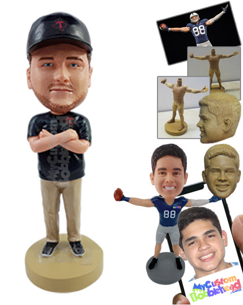 Cool Dude with Nice Round Neck Shirt, Pants, and Nice Shoes and Crossed Arms Personalized Bobblehead