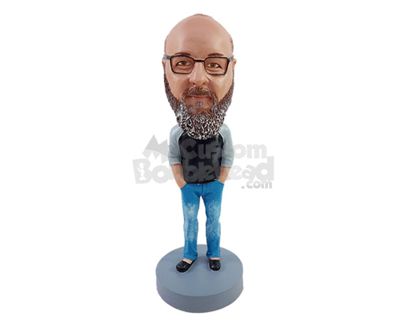 Good Gentleman with Cool Long Sleeve Shirt, Nice Jeans, and Shoes Personalized Bobblehead