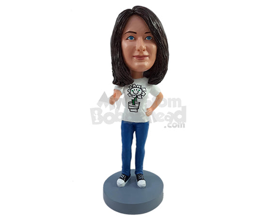 Custom Bobblehead Nice gal wearing a cool t-shirt, jeans and classic shoes - Leisure & Casual Casual Females Personalized Bobblehead & Action Figure