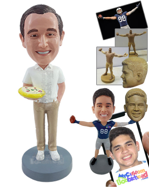 Pizza guy ready to have some delicious time, with one hand in his pocket Personalized Bobblehead