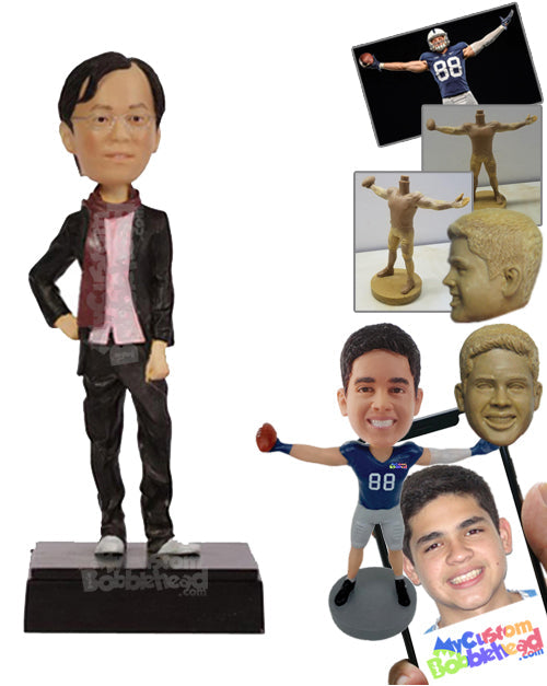 Handsome Dude in Semi-Formal Attire with Loose Light Scarf Around His Neck Personalized Bobblehead