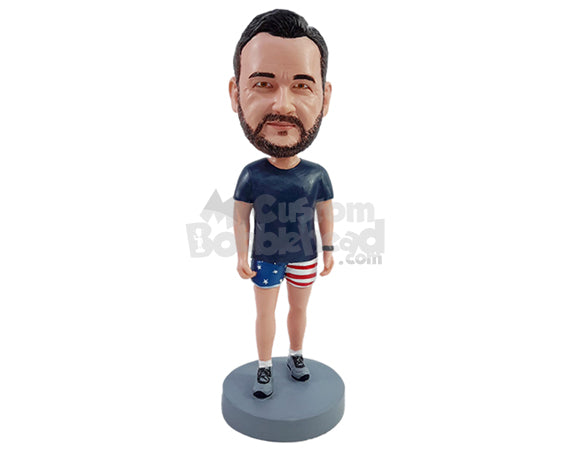 Custom Bobblehead Sporty guy ready to have some patriot run with nice running shoes - Leisure & Casual Casual Males Personalized Bobblehead & Action Figure