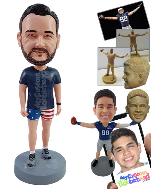 Sporty guy ready to have some patriot run with nice running shoes Personalized Bobblehead