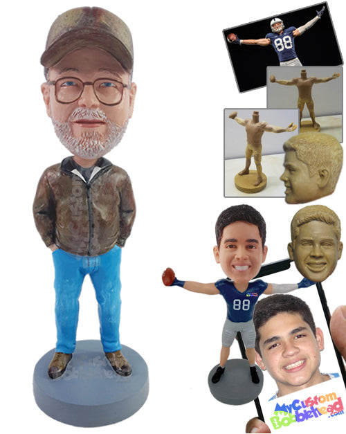 Truck dude wearing nice leather jacket and cool stel toed boots Personalized Bobblehead