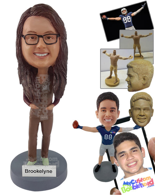 Casual Girl Wearing Medical Scrubs with Hand in Pockets Personalized Bobblehead