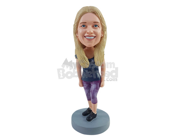 Custom Bobblehead Sporty girl ready to start workout wearing strechy clothe - Leisure & Casual Casual Females Personalized Bobblehead & Action Figure