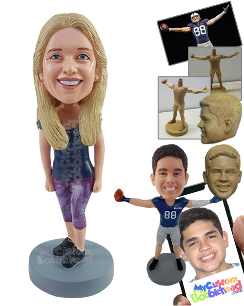 Sporty girl ready to start workout wearing strechy clothe Personalized Bobblehead