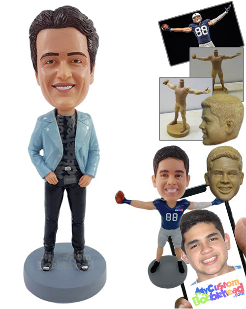 Elegant Guy Wearing Modern Jacket Jeans and Awesome Shoes Personalized Bobblehead