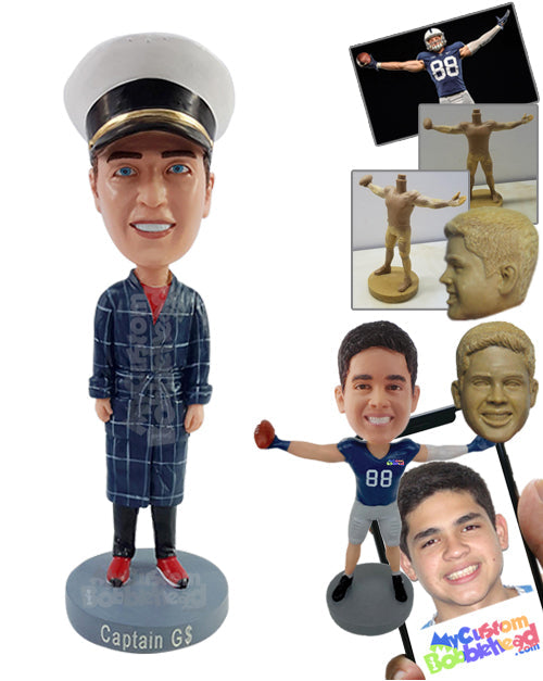 Rich dude wearing a bathrobe, sweatpants, and nice shoes Personalized Bobblehead