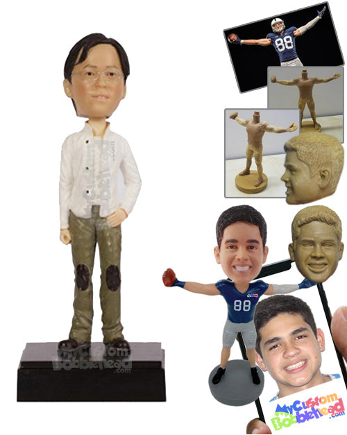 Smart Guy in Stylish Attire with Hands on Waist Personalized Bobblehead